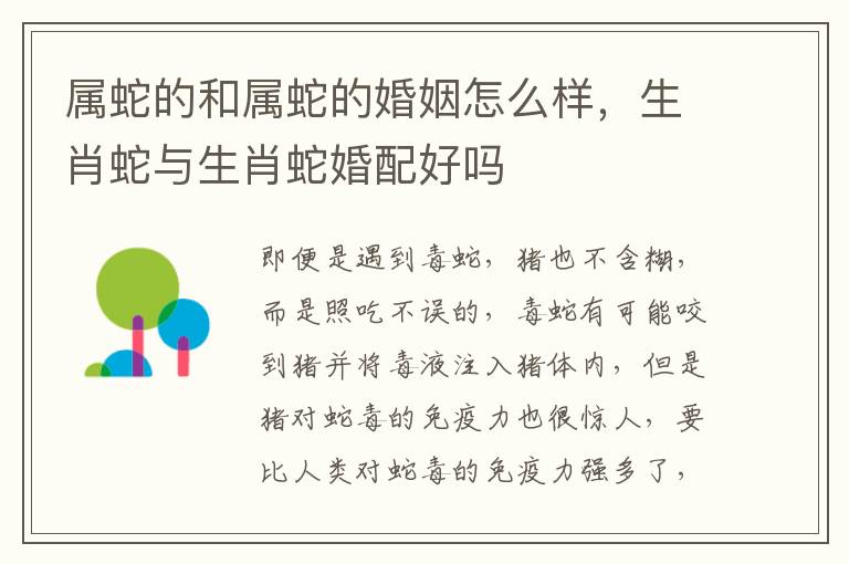 属蛇的和属蛇的婚姻怎么样，生肖蛇与生肖蛇婚配好吗