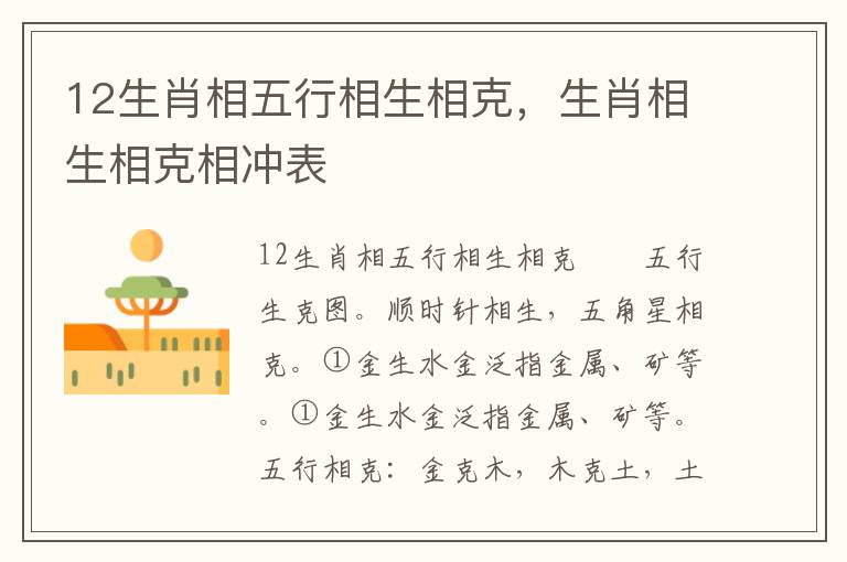 12生肖相五行相生相克，生肖相生相克相冲表