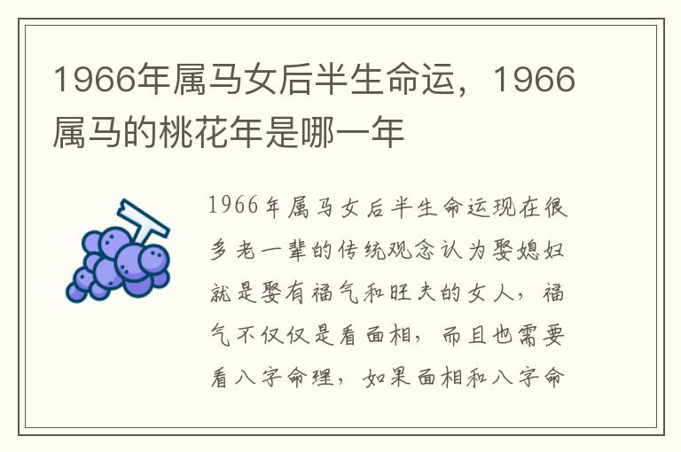 1966年属马女后半生命运，1966属马的桃花年是哪一年