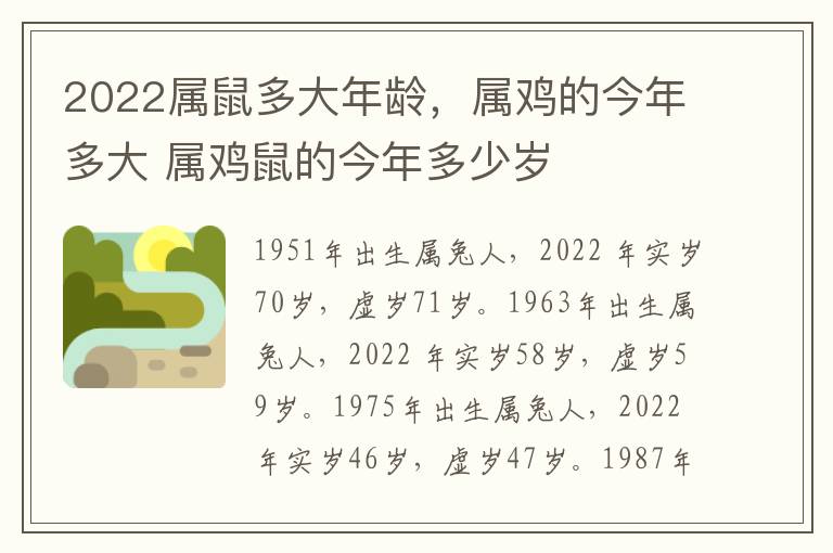 2022属鼠多大年龄，属鸡的今年多大 属鸡鼠的今年多少岁