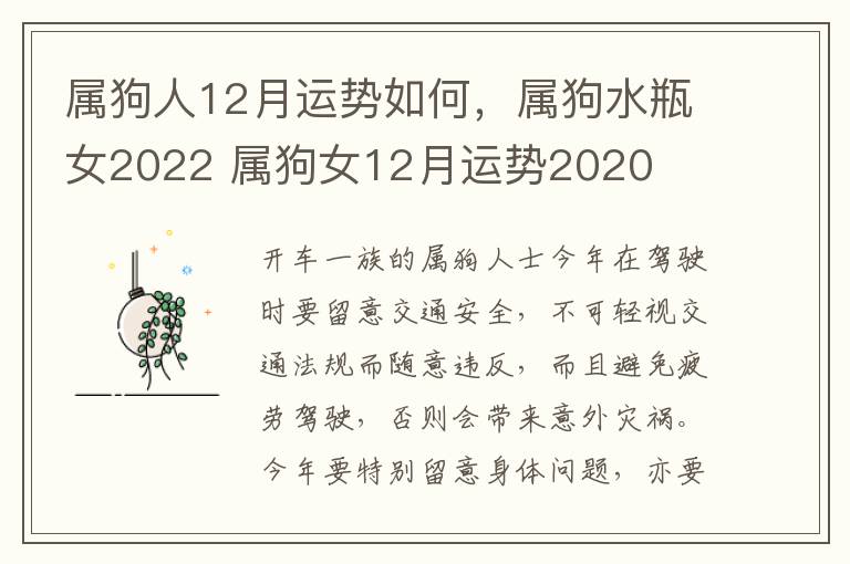 属狗人12月运势如何，属狗水瓶女2022 属狗女12月运势2020