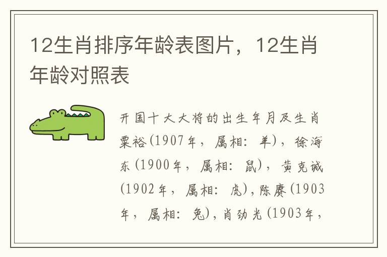 12生肖排序年龄表图片，12生肖年龄对照表