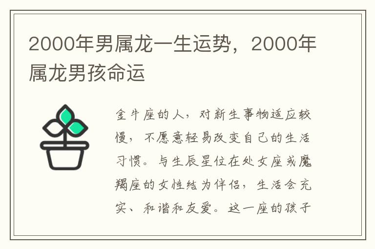 2000年男属龙一生运势，2000年属龙男孩命运