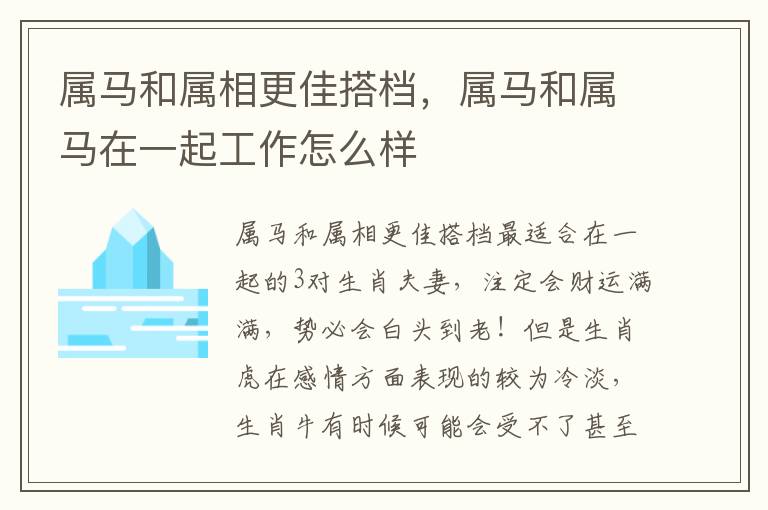 属马和属相更佳搭档，属马和属马在一起工作怎么样