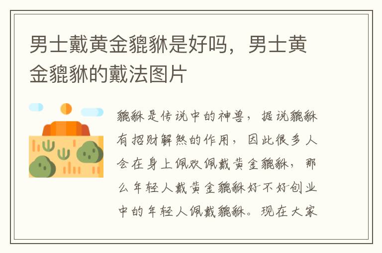男士戴黄金貔貅是好吗，男士黄金貔貅的戴法图片