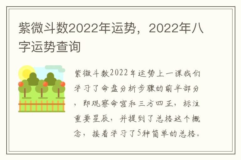紫微斗数2022年运势，2022年八字运势查询