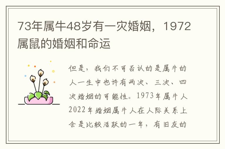 73年属牛48岁有一灾婚姻，1972属鼠的婚姻和命运