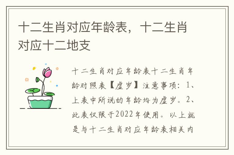 十二生肖对应年龄表，十二生肖对应十二地支