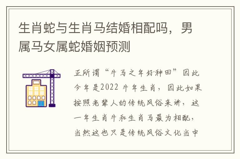 生肖蛇与生肖马结婚相配吗，男属马女属蛇婚姻预测