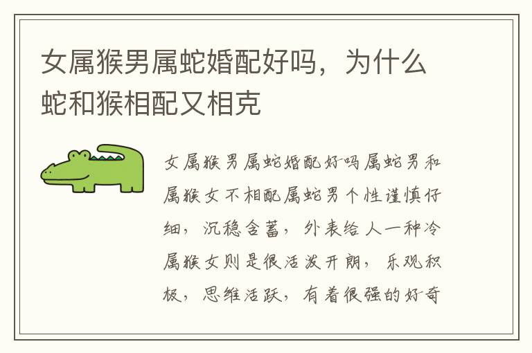 女属猴男属蛇婚配好吗，为什么蛇和猴相配又相克