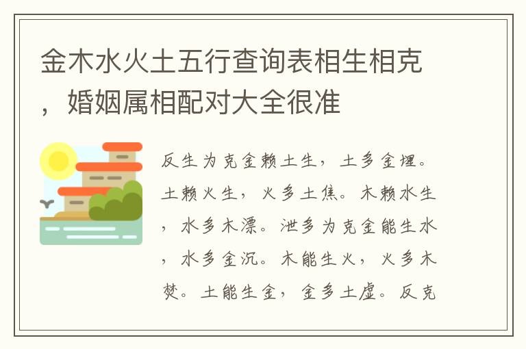 金木水火土五行查询表相生相克，婚姻属相配对大全很准