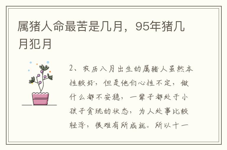 属猪人命最苦是几月，95年猪几月犯月