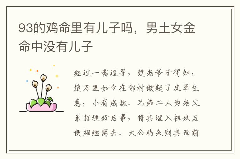 93的鸡命里有儿子吗，男土女金命中没有儿子