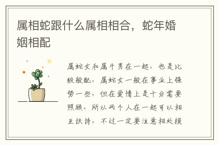属相蛇跟什么属相相合，蛇年婚姻相配