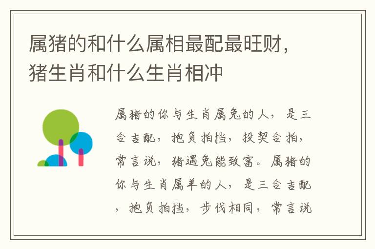 属猪的和什么属相最配最旺财，猪生肖和什么生肖相冲