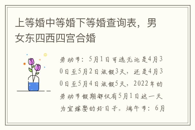 上等婚中等婚下等婚查询表，男女东四西四宫合婚