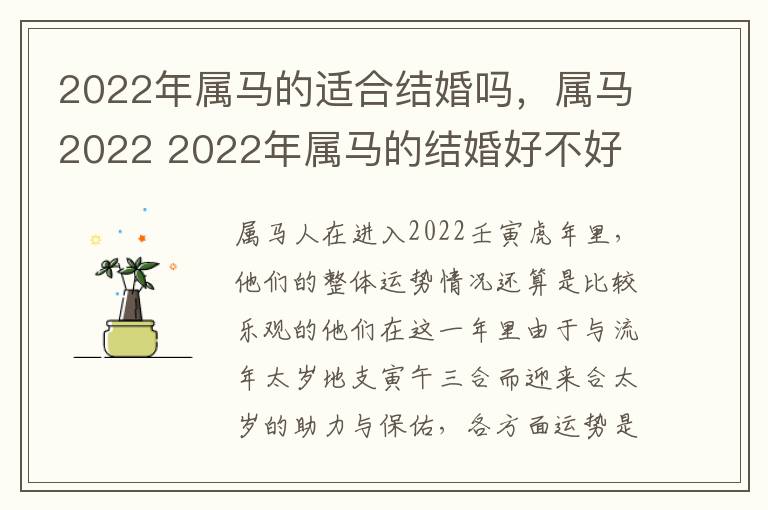 2022年属马的适合结婚吗，属马2022 2022年属马的结婚好不好