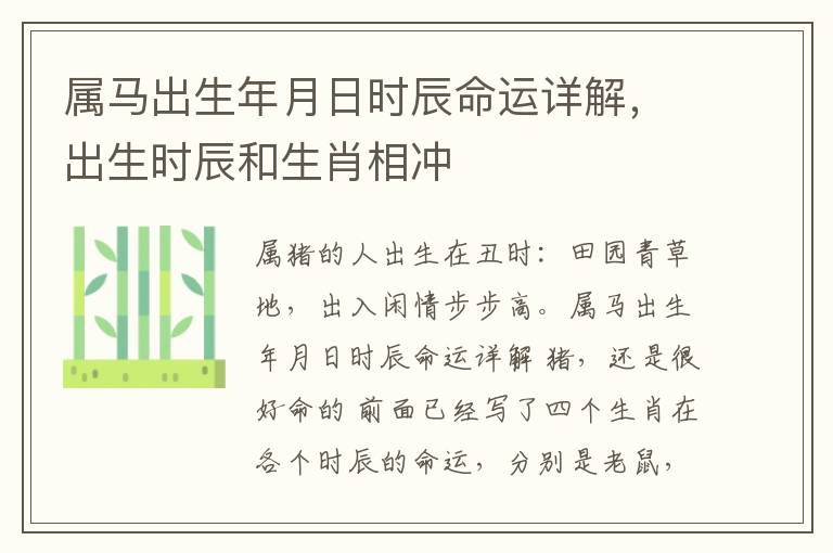 属马出生年月日时辰命运详解，出生时辰和生肖相冲