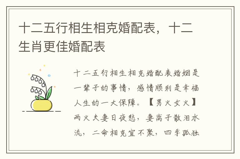 十二五行相生相克婚配表，十二生肖更佳婚配表