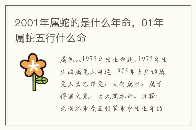 2001年属蛇的是什么年命，01年属蛇五行什么命