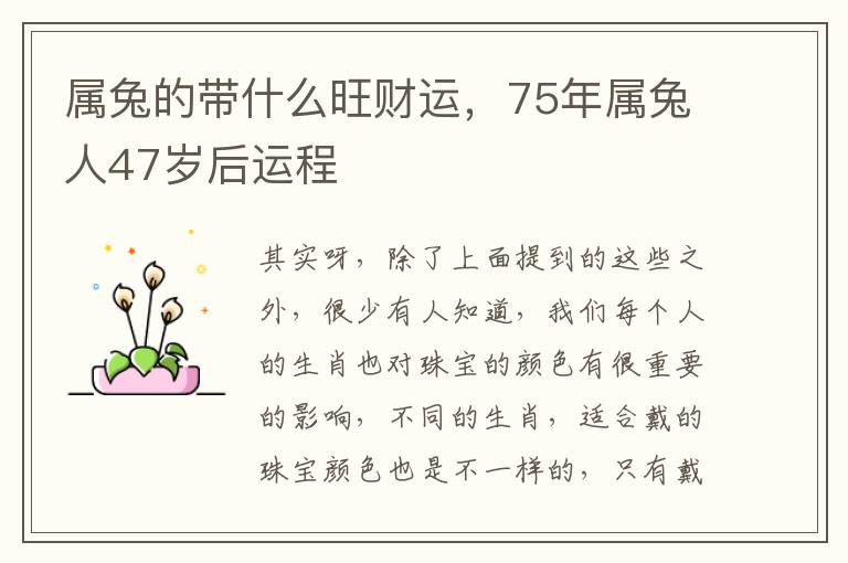 属兔的带什么旺财运，75年属兔人47岁后运程