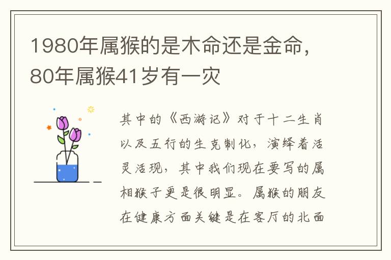 1980年属猴的是木命还是金命，80年属猴41岁有一灾