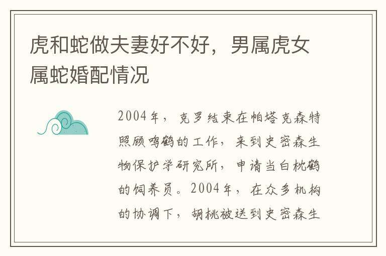 虎和蛇做夫妻好不好，男属虎女属蛇婚配情况