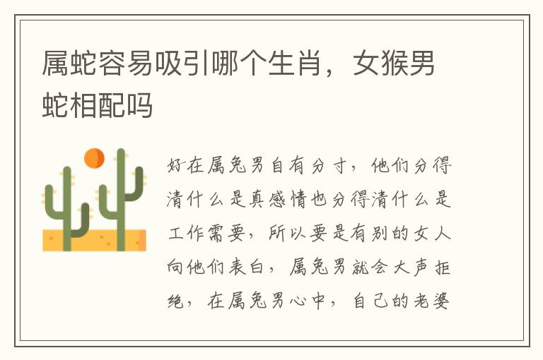 属蛇容易吸引哪个生肖，女猴男蛇相配吗
