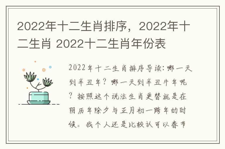 2022年十二生肖排序，2022年十二生肖 2022十二生肖年份表