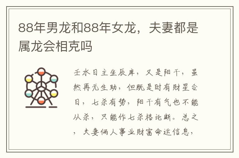 88年男龙和88年女龙，夫妻都是属龙会相克吗