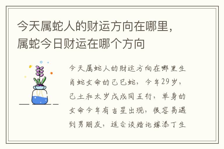 今天属蛇人的财运方向在哪里，属蛇今日财运在哪个方向