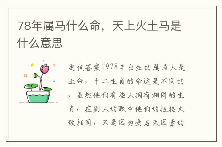 78年属马什么命，天上火土马是什么意思