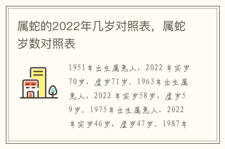 属蛇的2022年几岁对照表，属蛇岁数对照表