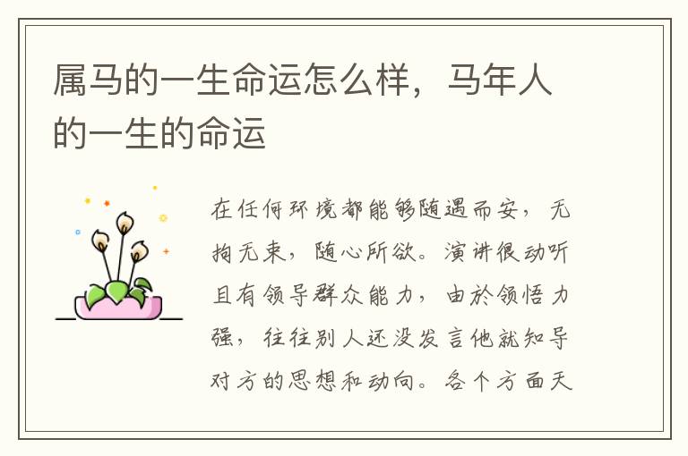 属马的一生命运怎么样，马年人的一生的命运