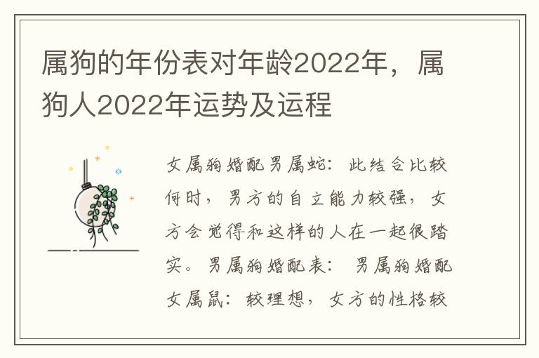 属狗的年份表对年龄2022年，属狗人2022年运势及运程