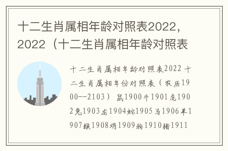 十二生肖属相年龄对照表2022，2022（十二生肖属相年龄对照表2020）