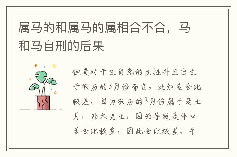 属马的和属马的属相合不合，马和马自刑的后果
