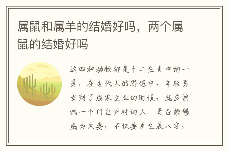 属鼠和属羊的结婚好吗，两个属鼠的结婚好吗