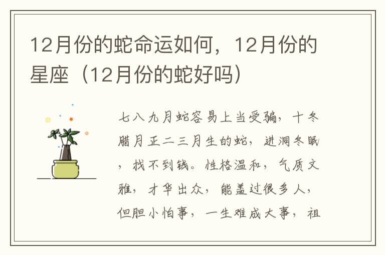 12月份的蛇命运如何，12月份的星座（12月份的蛇好吗）