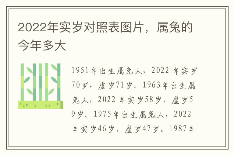 2022年实岁对照表图片，属兔的今年多大