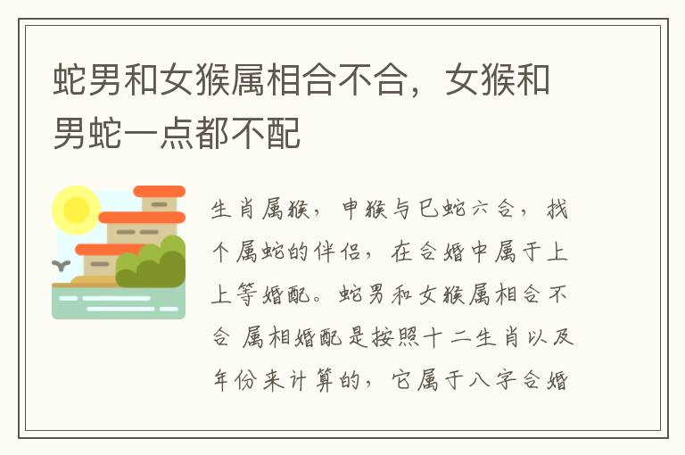 蛇男和女猴属相合不合，女猴和男蛇一点都不配
