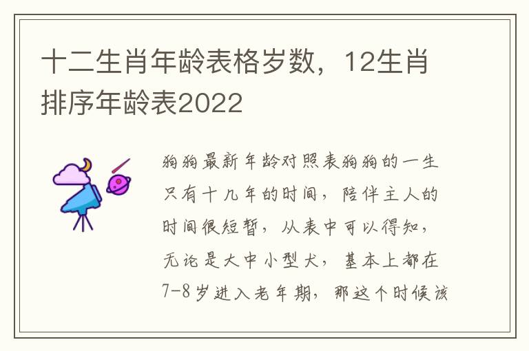 十二生肖年龄表格岁数，12生肖排序年龄表2022