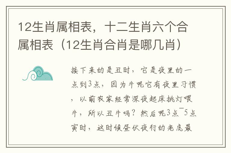 12生肖属相表，十二生肖六个合属相表（12生肖合肖是哪几肖）