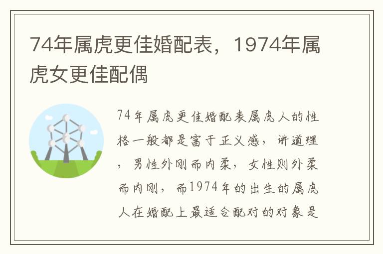 74年属虎更佳婚配表，1974年属虎女更佳配偶