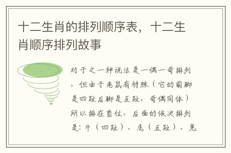 十二生肖的排列顺序表，十二生肖顺序排列故事