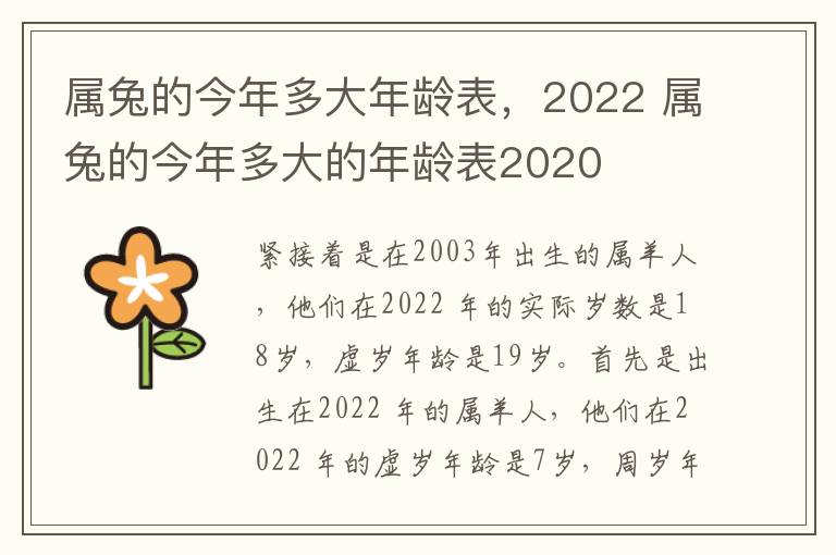 属兔的今年多大年龄表，2022 属兔的今年多大的年龄表2020
