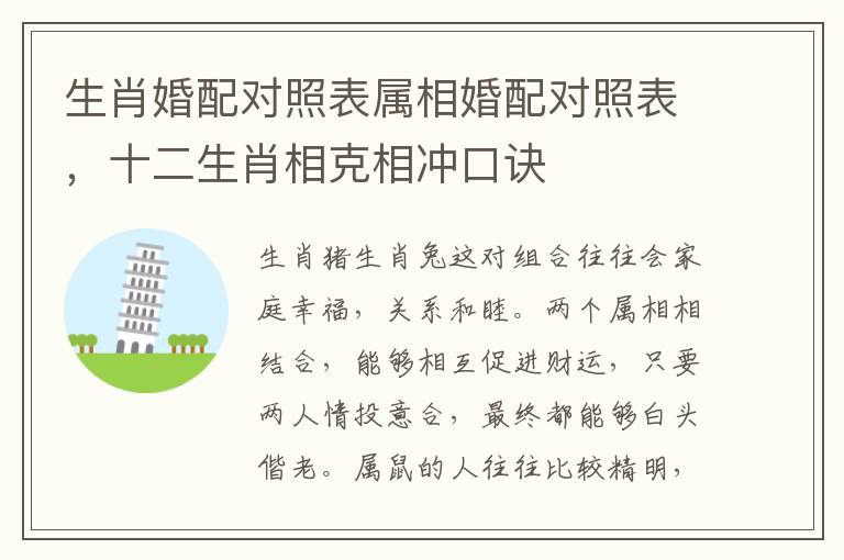 生肖婚配对照表属相婚配对照表，十二生肖相克相冲口诀