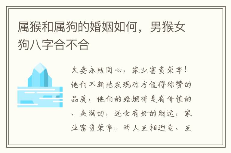 属猴和属狗的婚姻如何，男猴女狗八字合不合