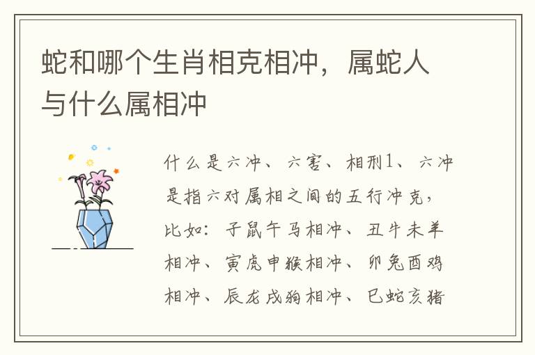 蛇和哪个生肖相克相冲，属蛇人与什么属相冲