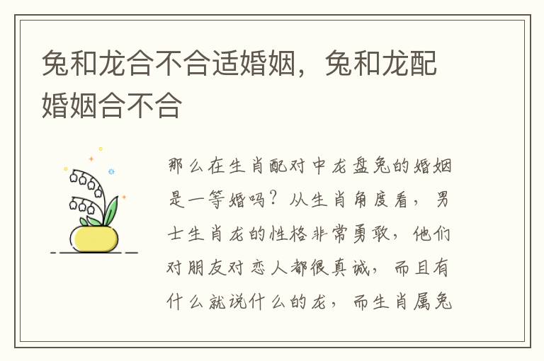 兔和龙合不合适婚姻，兔和龙配婚姻合不合